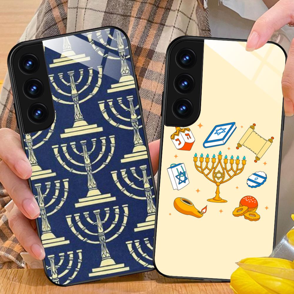 Еврейский Ханукальный Чехол для Мобильного Телефона для Samsung Galaxy A56 55 54 53 52 51 36 35 34 23 16 15 5G Стеклянный Цветной Чехол Чехол Роскошный