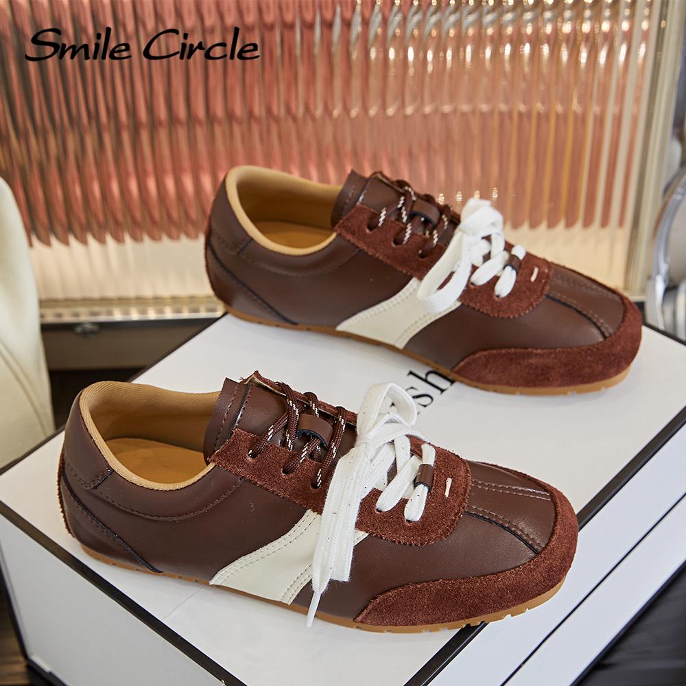 Женские кроссовки из натуральной кожи с круглым носком и шнуровкой, удобная модная повседневная обувь