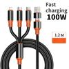 100W 3 In 2 Data Cable Micro USB Type C Lighting Fast Charging Wire for Huawei Samsung Mobie Phone Cable