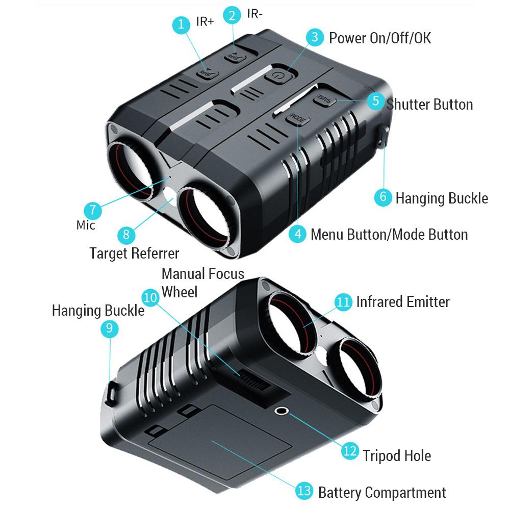 Телескоп ночного видения 4K, инфракрасный 10-кратный цифровой зум, 3-дюймовый экран, бинокли Wi-Fi