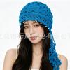 Bohemian flower fringed woven bald hat retro hollow ethnic style handknitted pullover hat