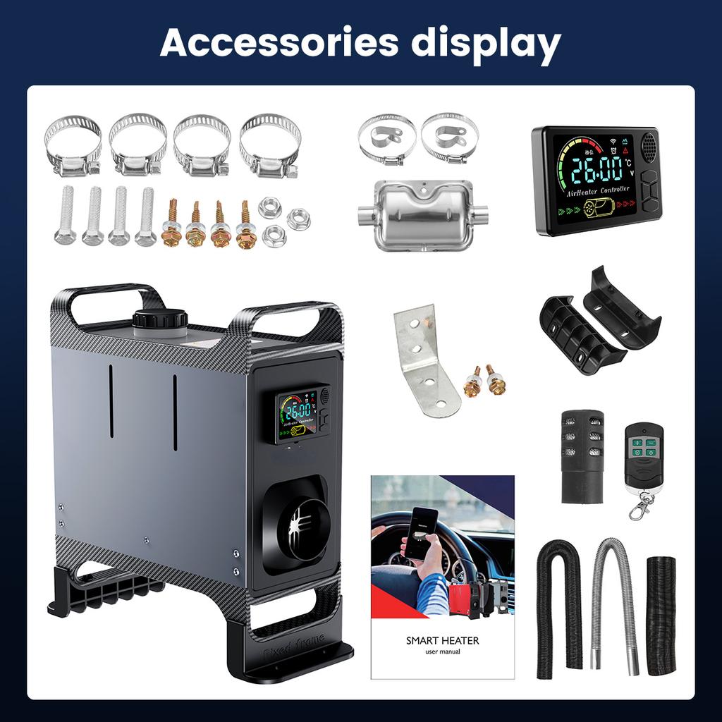 Все в одном дизельном воздушном автомобильном обогревателе, 5-8 кВт, регулируемый, 12 В, ЖК-дисплей, английский пульт дистанционного управления, встроенный парковочный обогреватель