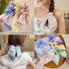 Korea Floral Bow Scrunchies For Women Satin Long Ribbon Ponytail Scarf Girls Hair Bobbles Print Elastic Hair Bands Accessories