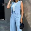 Женские комплекты жилетов, офисный женский нарядный комплект из двух предметов, безрукавный пиджак на пуговицах, жилет, широкие брюки, комплект, летний рабочий наряд