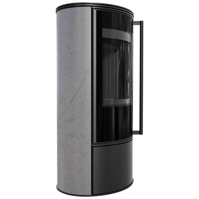 Дровяная стальная печь KRATKI ERIK Ø 150 5,5 кВт декоративная керамика GRAY SATIN черный термотек самозакрывающаяся дверца