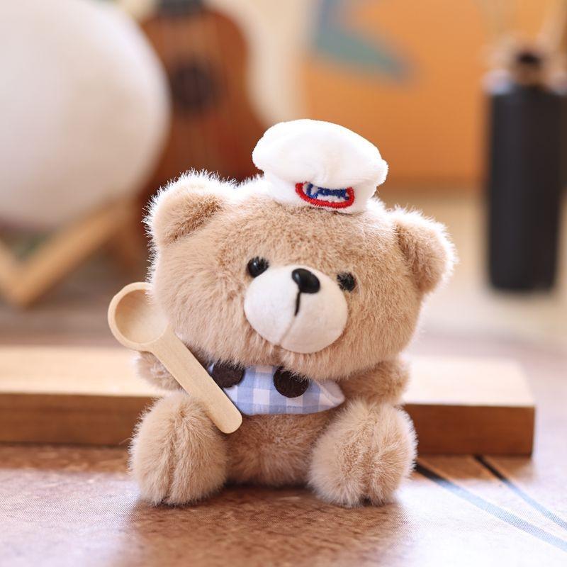 Плюшевый кулон Шеф-повар Медведь в клетчатой одежде и с ложкой