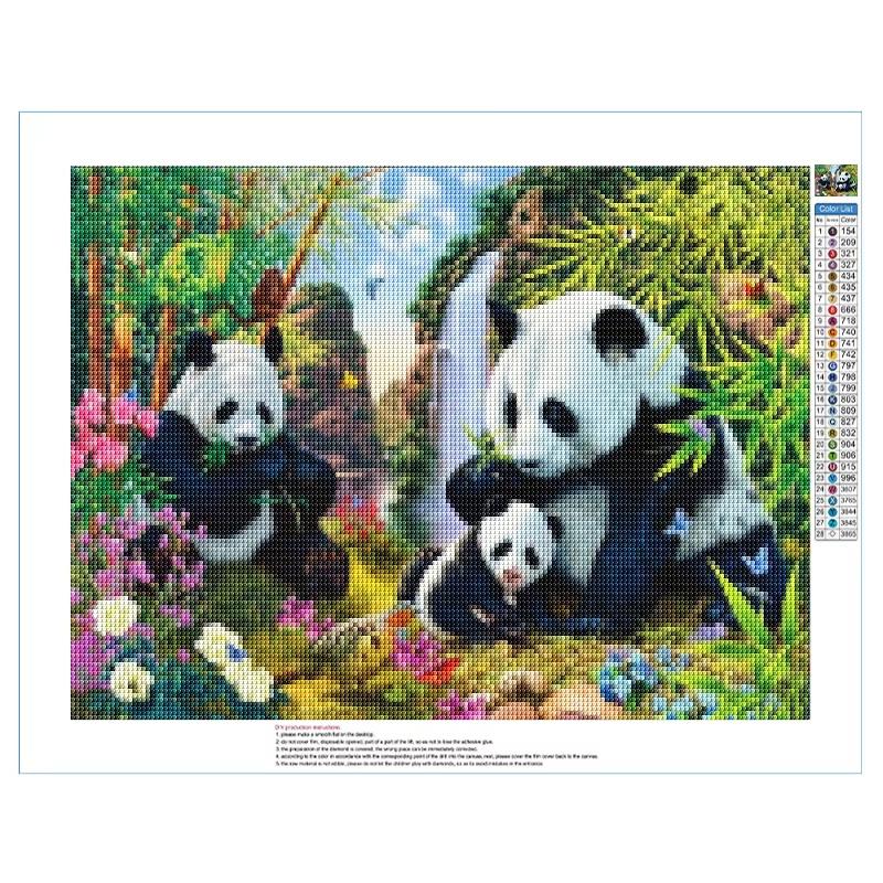 5D DIY Алмазная картина Панда Бамбуковый цветок Полная круглая Алмазная мозаика Животное Алмазная вышивка Комплект Стразы Домашнее украшение