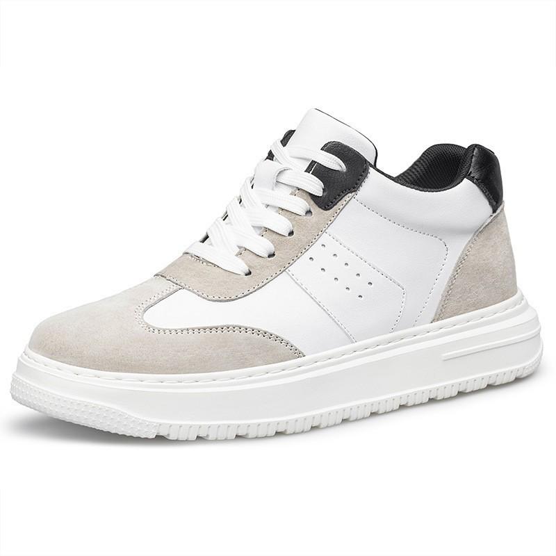 Invisible Height Boost Men's 8cm Breathable Thick Sole Running Casual Dad Shoes, Sports Board Shoes, White.