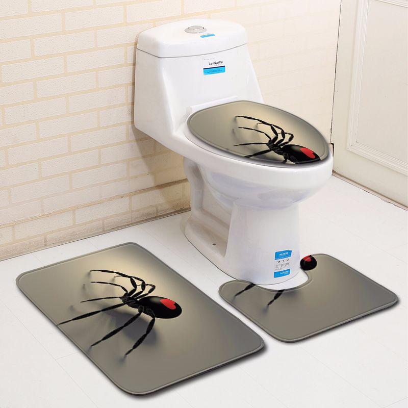 3D Spider Bathroom Toilet Three-Piece Floor Mat Door Mat Bathroom Carpet