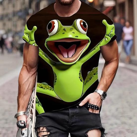 Мужская забавная повседневная футболка с мультяшными принтами животных, футболка с круглым вырезом и коротким рукавом, пуловер для повседневной носки, для улицы, вечеринки, пляжа