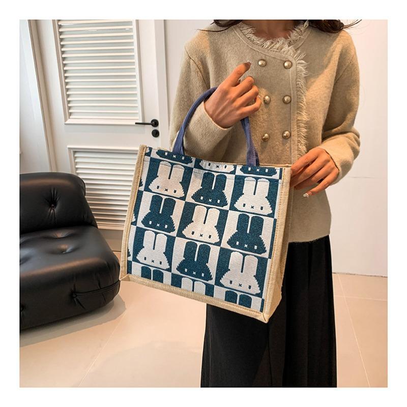 Женская сумка простая чистая льняная модная портативная магнитная пряжка одно плечевая сумка сумка кролик