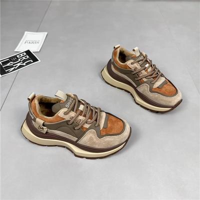 Вафельные туфли Forrest Gump женские бархатные год осень и зима универсальные увеличивающие рост и стройнящие толстая подошва сочетание цветов спортивные