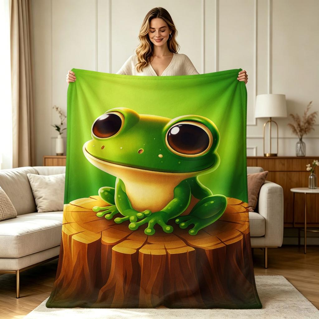 All Season Cute Cartoon Frog Print Flannel Blanket Soft Warm Throw Blanket for Couch Sofa Bedroom Office Home Decor