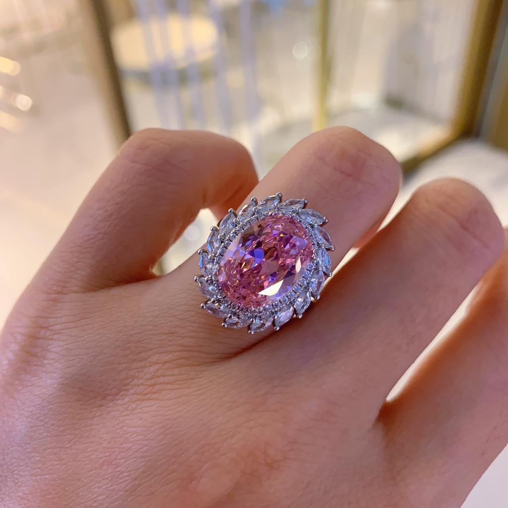 Стильная простая подвеска в серьгах-гвоздиках из розового циркония, новое кольцо с розовым бриллиантом