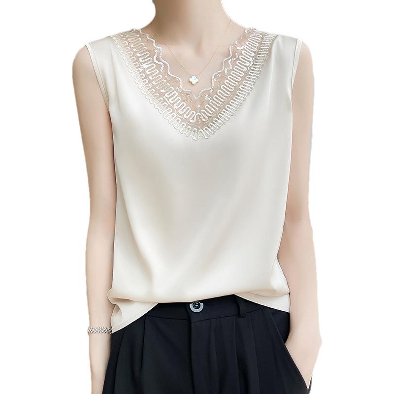Летний женский шелковый жилет без рукавов с v-образным вырезом, футболка, сетчатые топы, свободные подтяжки