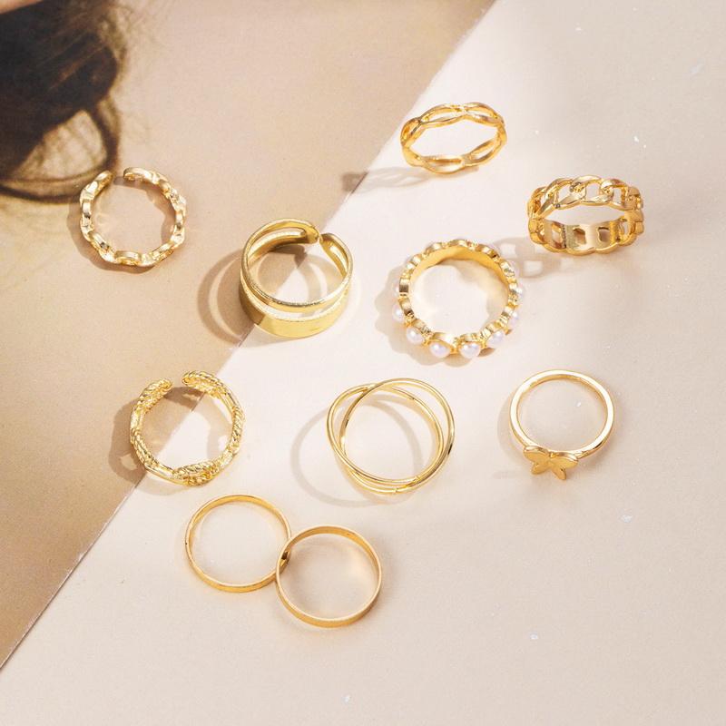 Fashion Jewelry Rings Set Gold Color Hollow Round Opening Women Finger Ring for Girl Lady Party Wedding Gifts