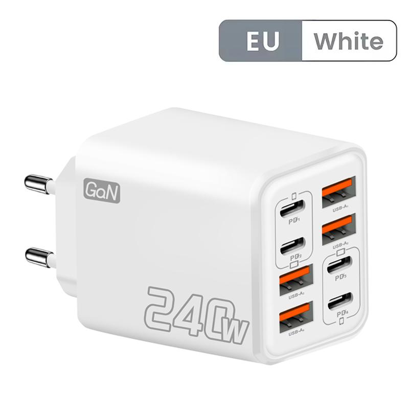 240W GaN USB C Charger 8 in 1 Fast Charging Phone Charger Power Adapter For iPhone Samsung Xiaomi Type C EU/US Plug Wall Charger 4