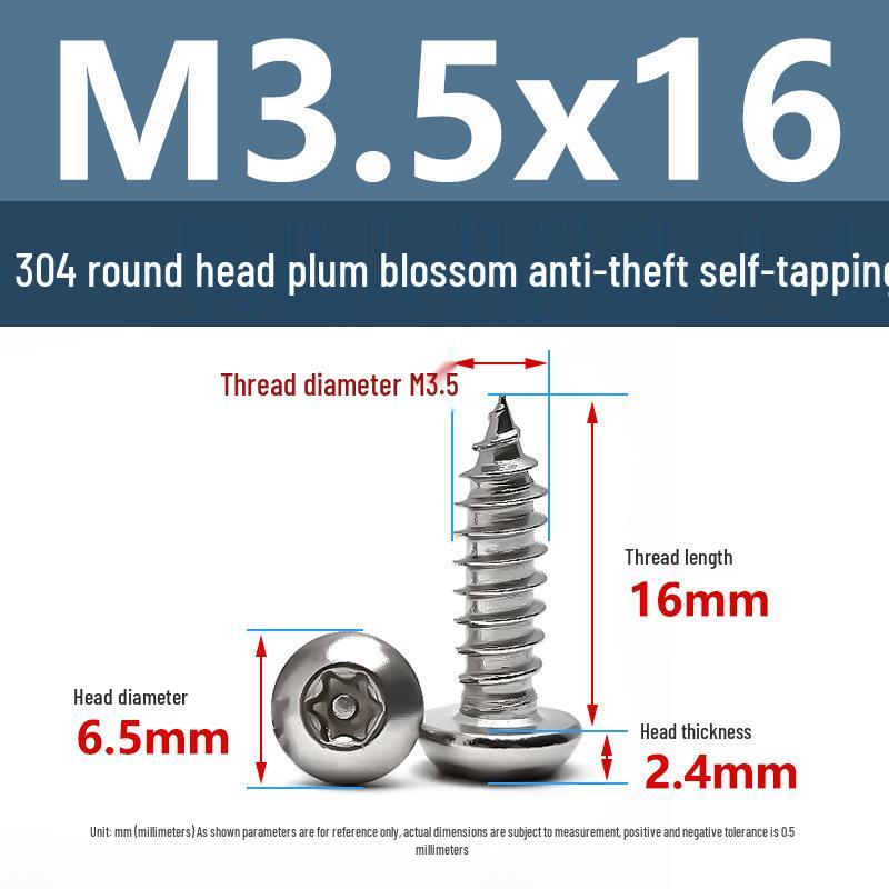 Yigu 304 Anti-Theft Torx Pin Self-Tapping Screws: M2-M5 Round Head, Mushroom Head, Pointed Tail Wood Screws