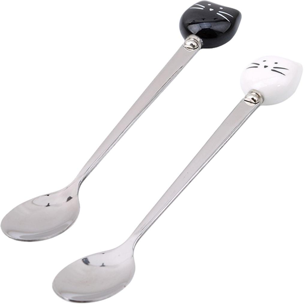 Кремовый Мультяшный Столовый Прибор из Нержавеющей Стали Чайные Ложки Инструмент для Перемешивания Кофейная Мешалка Кошачья Десертная Ложка