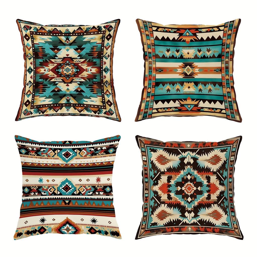 Bohemian-Style Geometric Pattern Pillow Cover: Exotic Tribal Motifs In Vivid Colors, Sofa Cushion Cover, Room Decoration