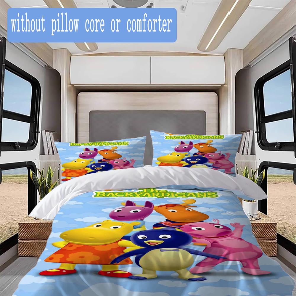 Backyard Heroes cartoon Pattern Bedding,Quilt Set Quilt Cover Pillowcase Home Birthday Gift (1*duvet cover+2*pillowcase,without core)XSJT0917334