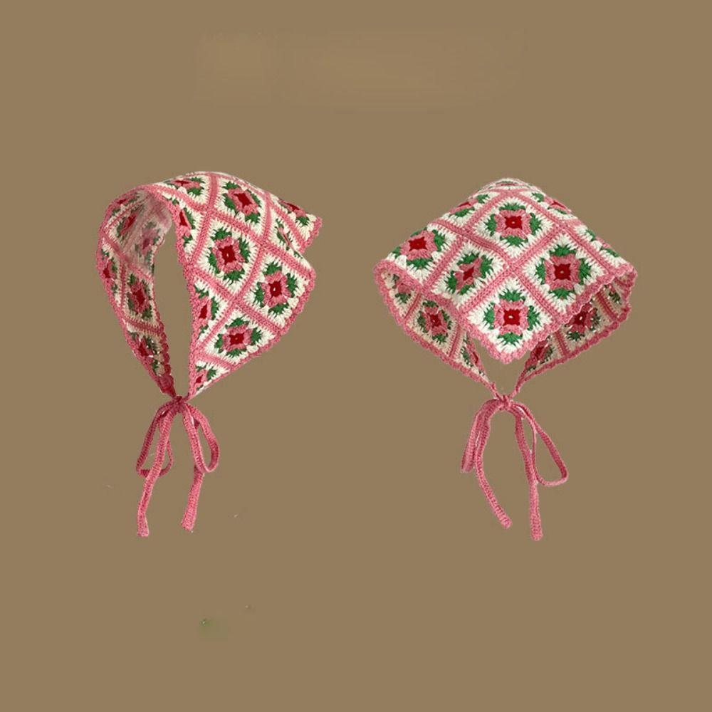 Crochet Triangle Headband Knitted Beach Vacation Headkerchief Sweet Girl Flower Headscarf