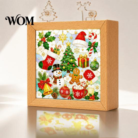 Decorative Lighted Puzzle Art DIY Acrylic LED Night Light, Christmas Town Jigsaw Lamp, Hand Light Assembled for Bedroom Desktop Warm White Lighting