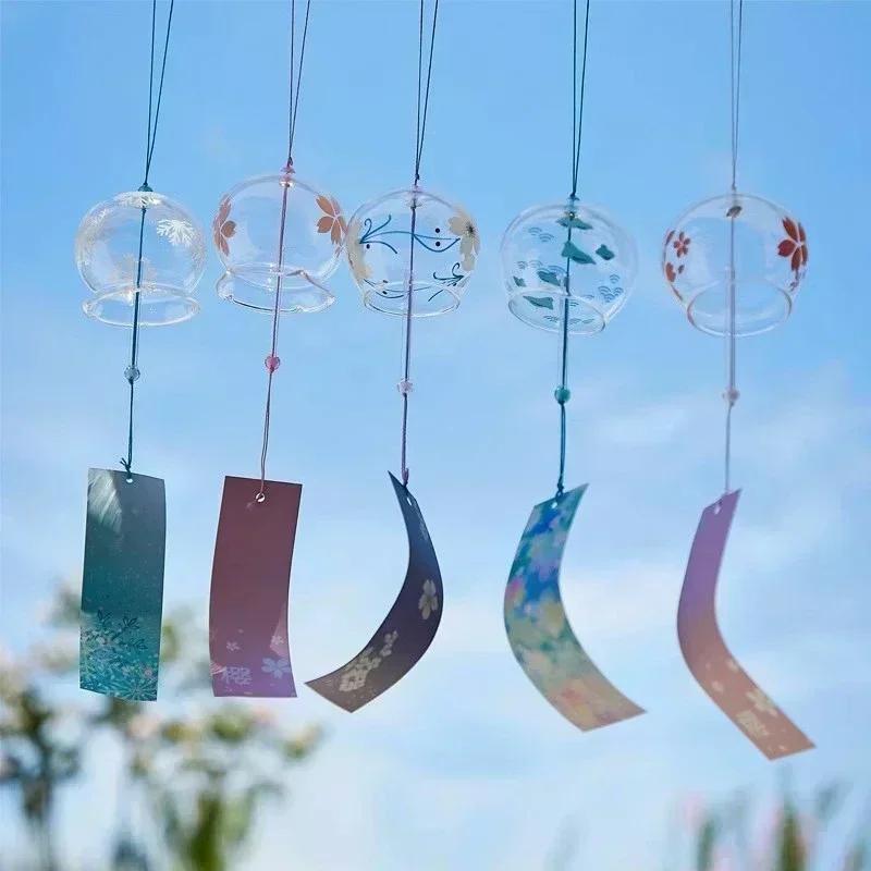 Japanese Sakura Glass Wind Chime Wind Bell Kawaii Room Decor Aesthetics Wind Campaigns Wall Decor Music Bell Sound Wind Spinner