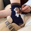 Осенние и зимние коричневые шерстяные носки средней длины с начесом, милые, с цветовым сочетанием, с рисунком собаки, утолщенные, теплые, носки для ношения в несколько слоев, носки до середины икры