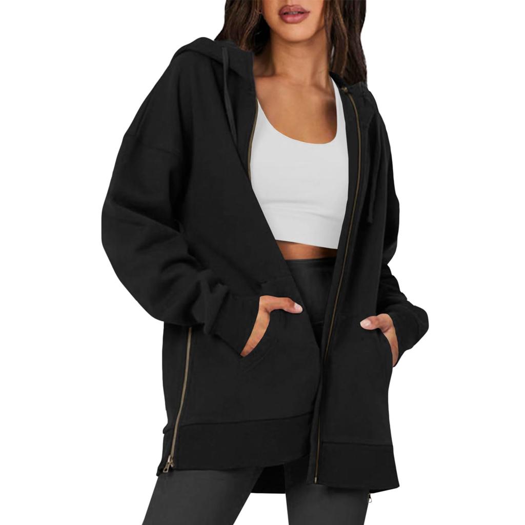 Womens Zip Up Hoodies Long Sleeve Fall Oversized Sweatshirts Jacket With Pockets Fashion Clothes Hoodies For Women