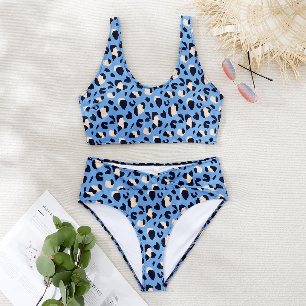 Новый купальник бикини с высокой талией, сексуальный, из двух частей, с леопардовым принтом