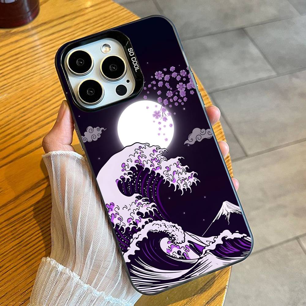 Японская живопись Укиё-э Волны Чехол для телефона Для iPhone 16 17 15 14 12 13 Pro Max Черный Конфетный Матовый Ударопрочный Чехол
