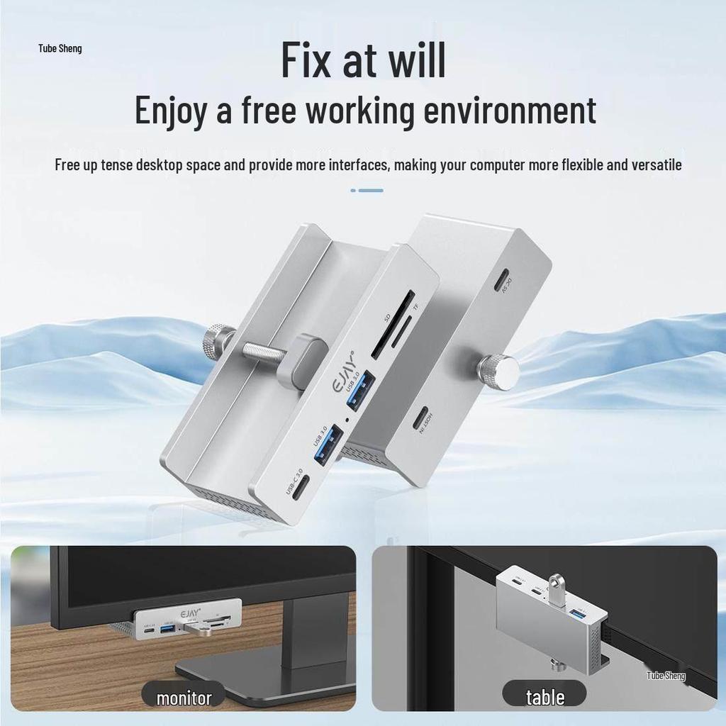 Aluminum Alloy Clip-on Hub with Independent Power & Heat Dissipation for Desktop Storage Expansion