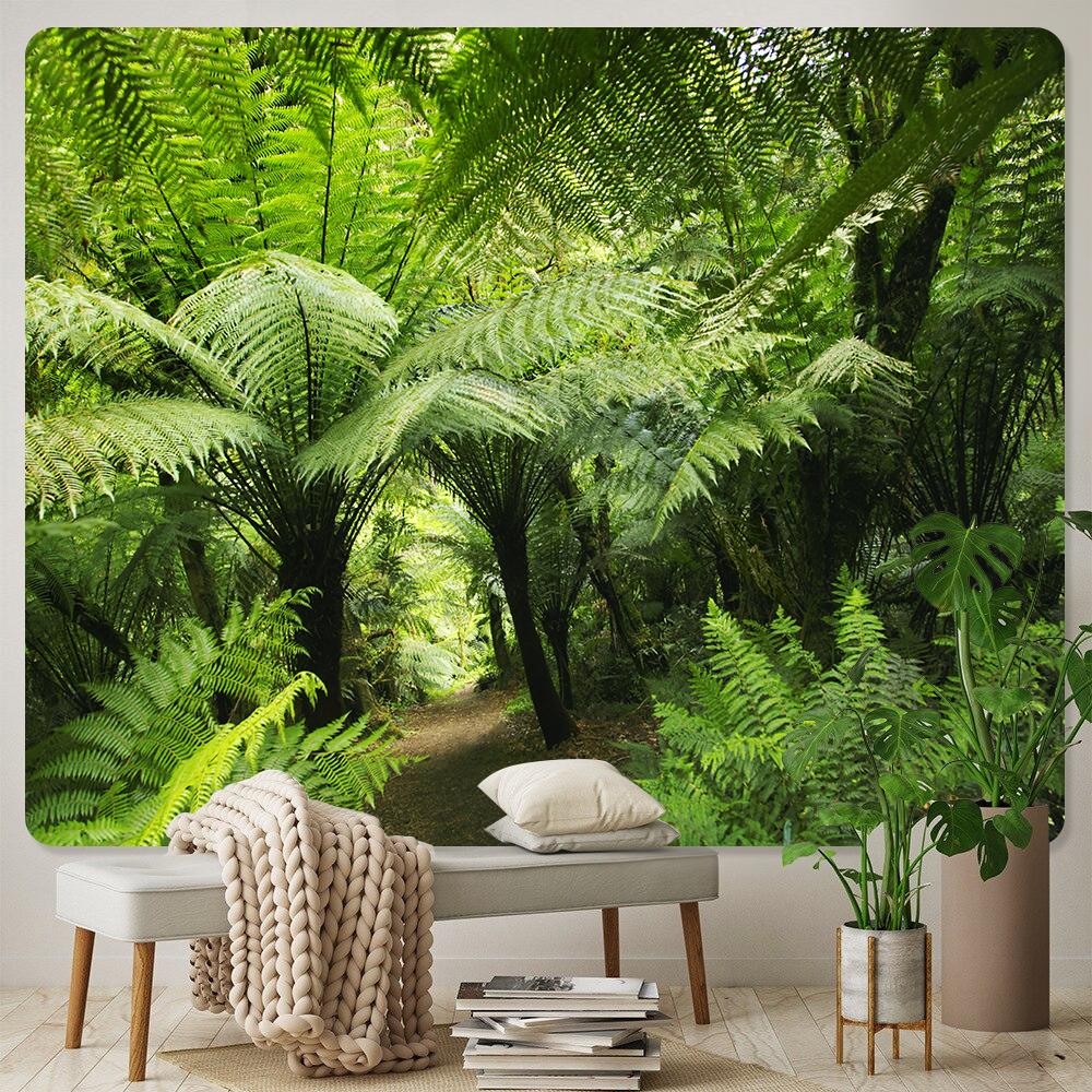 Природный лесной пейзаж Водопад Тропические джунгли Пальмовый лист Художественное украшение Гобелен Коврик для пикника Гостиная Настенный подвес