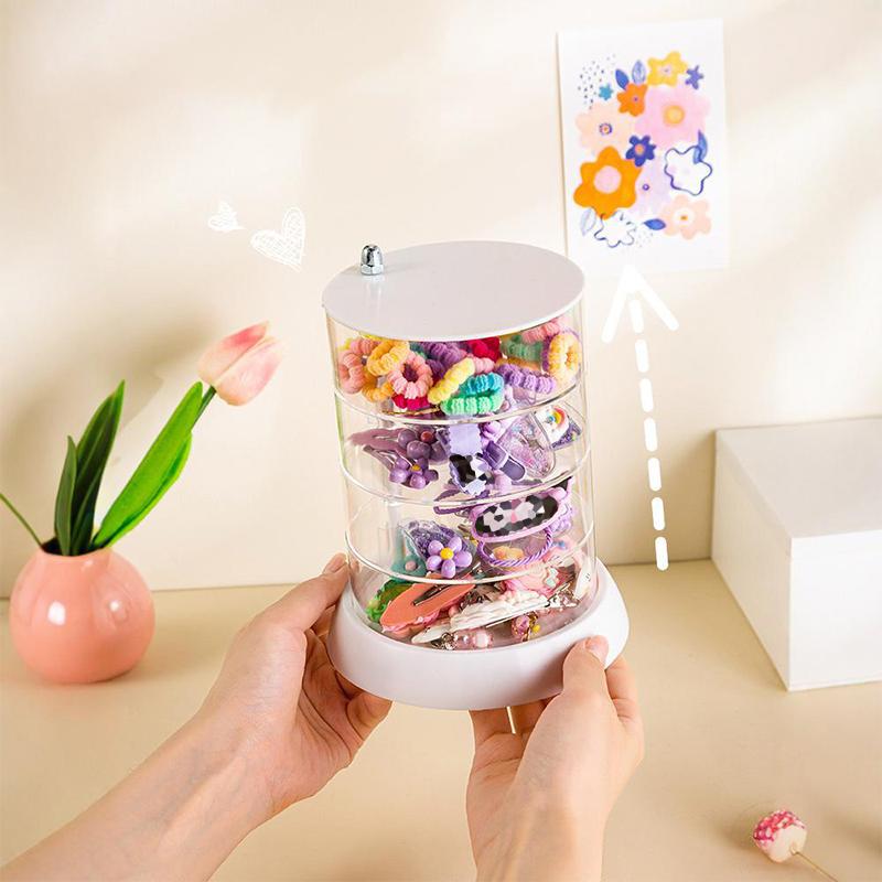 Коробка для хранения детских аксессуаров для волос, многослойная вращающаяся заколка для волос, резинка для волос для девочек, шкатулка для украшений