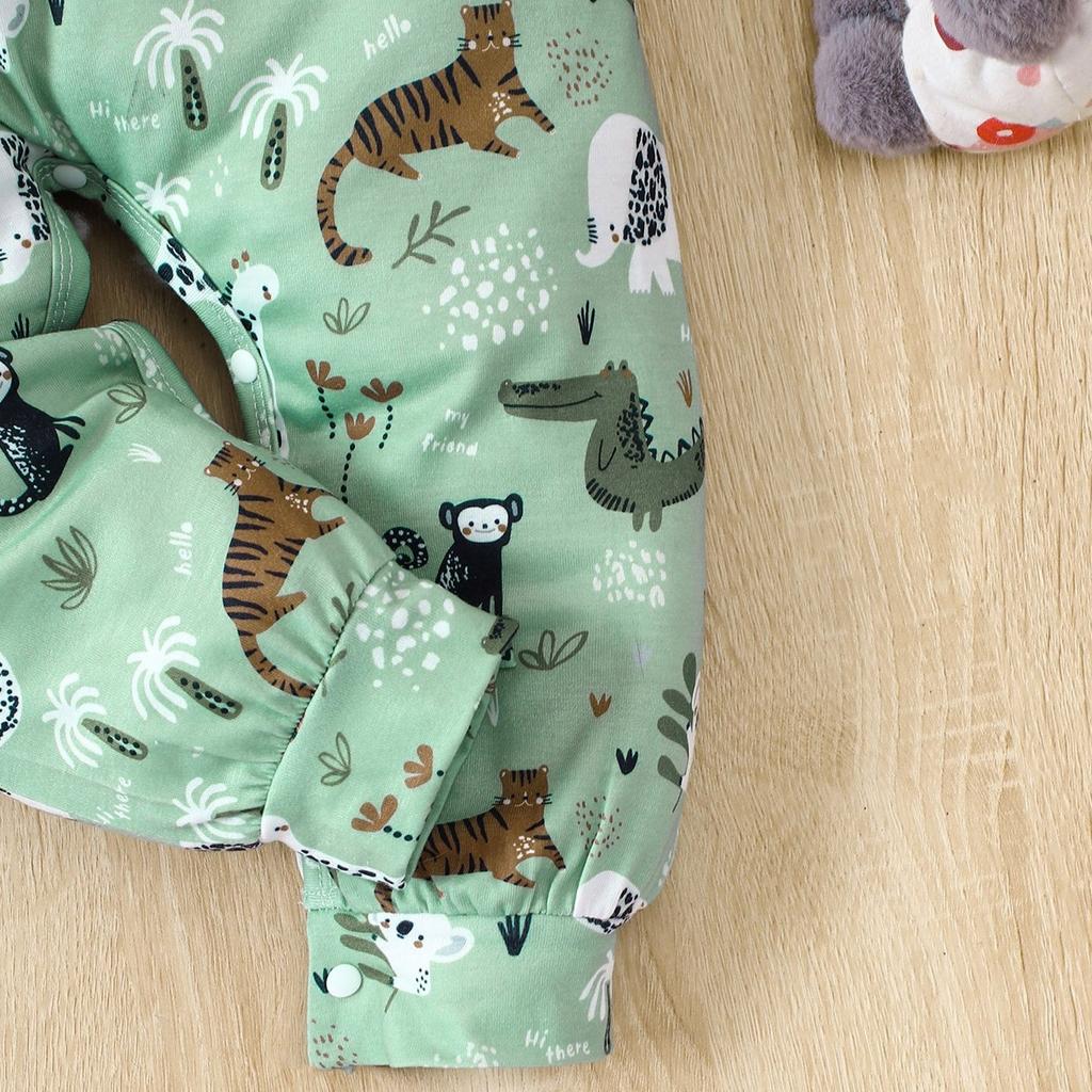 Младенцы Детские Милые Животные Полный Принт Комбинезон Повседневный Длинный Рукав Комбинезон