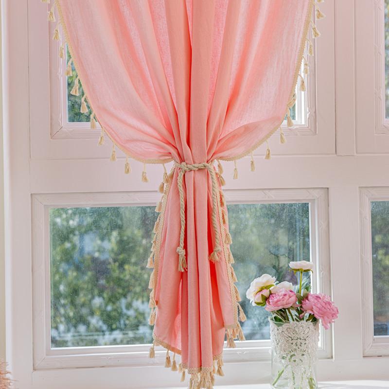 Le Xuanxiu semi-blackout curtains pure pink simple wind non-punching bedroom floating curtains