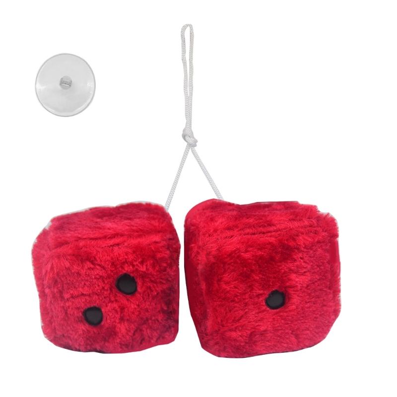 Подвесные игральные кости 3-дюймовые ретро квадратные зеркальные подвесные парные пушистые плюшевые игральные кости с точками для украшения интерьера автомобиля