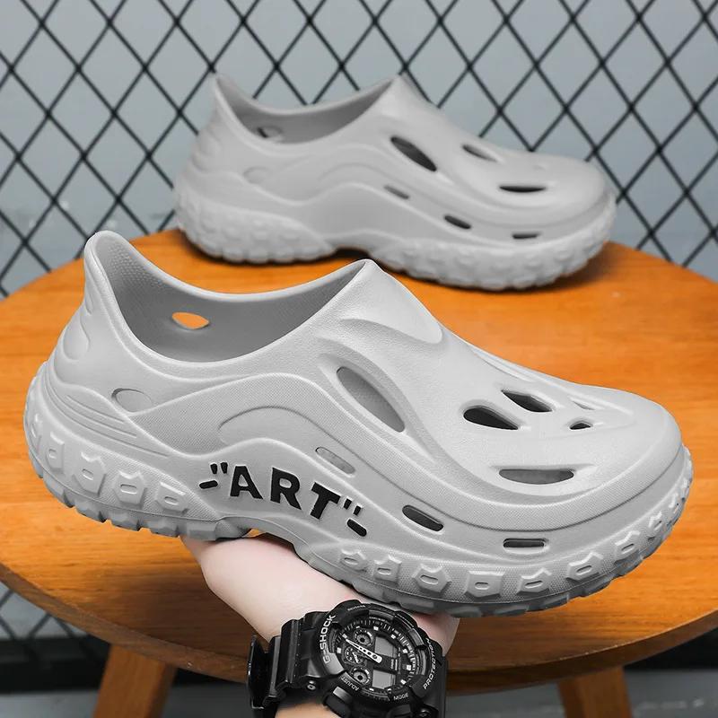 Мужские летние сандалии EVA легкая перфорированная обувь дышащая мужская не пахнущая обувь с толстой подошвой и носками пляжная обувь