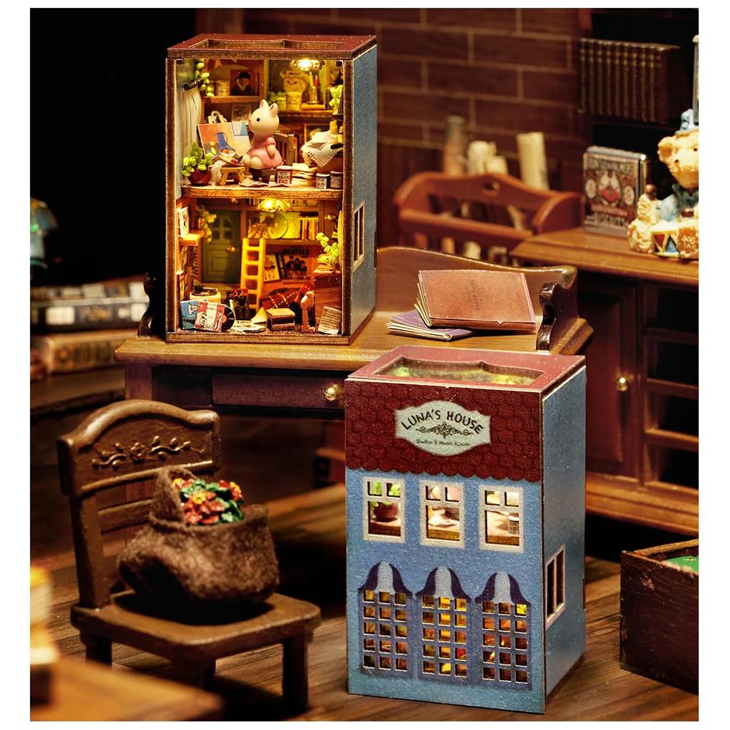 CUTEROOM Wooden Dollhouse Kit, Miniature Model, DIY Handmade Toy for Kids, Interior Decoration, Girl's Birthday Gift (LUNA'S HOUSE)