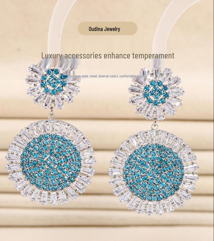 925 Silver Exaggerated Sunflower Dangle Earrings: Colorful, Super Sparkly Statement Jewelry