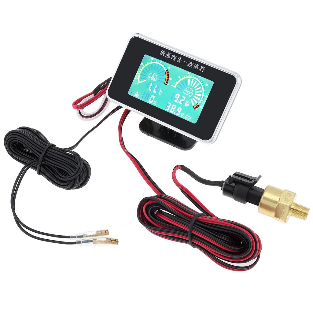 12V / 24V 4 In 1 LCD Digital Volt Gauge+Water Temp Gauge+Oil Pressure Gauge+Fuel Gauge with Sensor