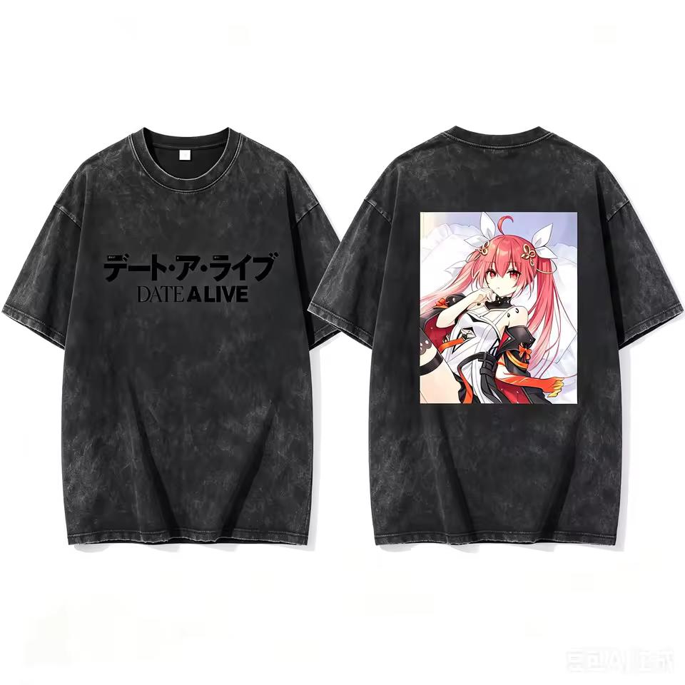 Kotori Itsuka Date A Live Square Frame Back Print Washed Crew Neck Short Sleeve Comfortable T shirt