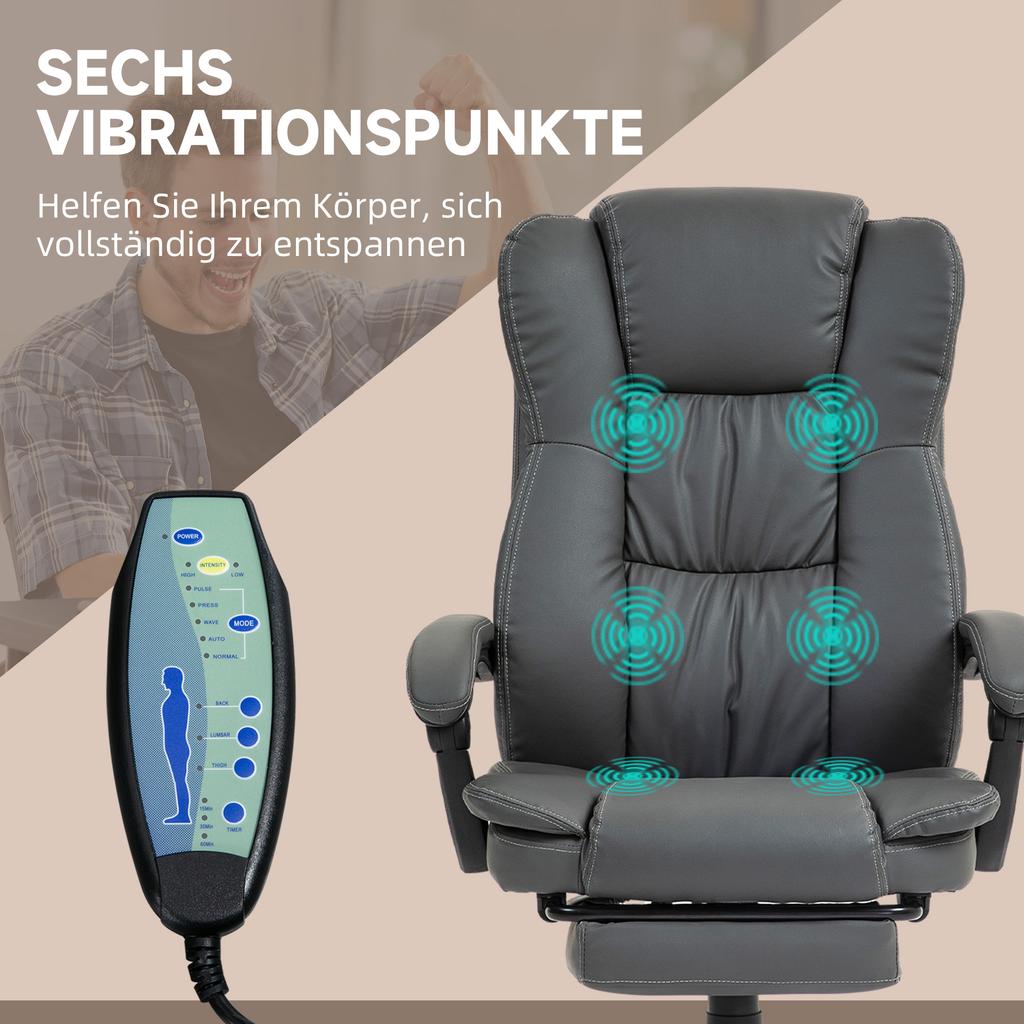 Adjustable Swivel Chair with Footrest, Headrest, Massage Function, Faux Leather, 68.5x68.5x113-121cm, Dark Grey