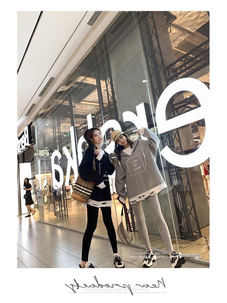 Женский осенний рваный худи с капюшоном и утягивающие леггинсы, комплект из двух предметов