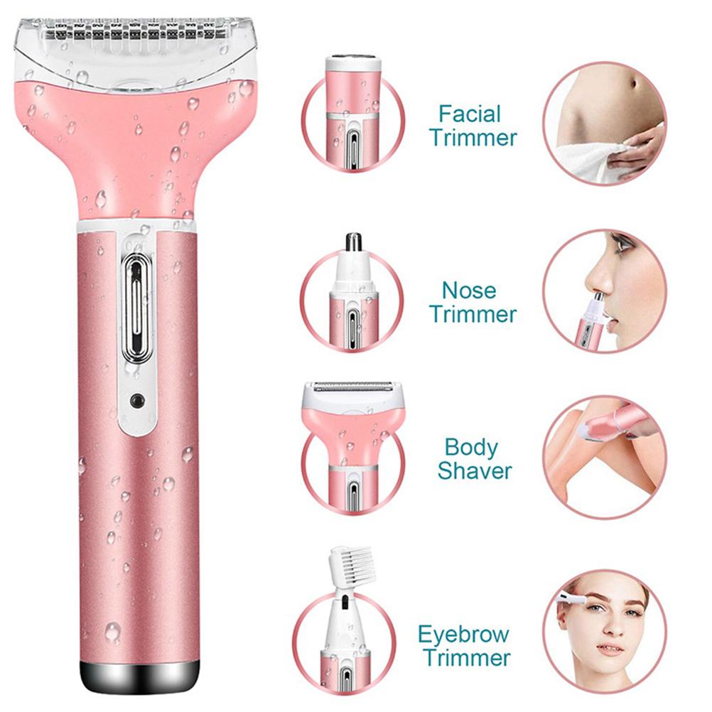 Women's Electric Shaver 4 In 1 Wireless Women's Shaver for Face Nose Eyebrow and Body Electric