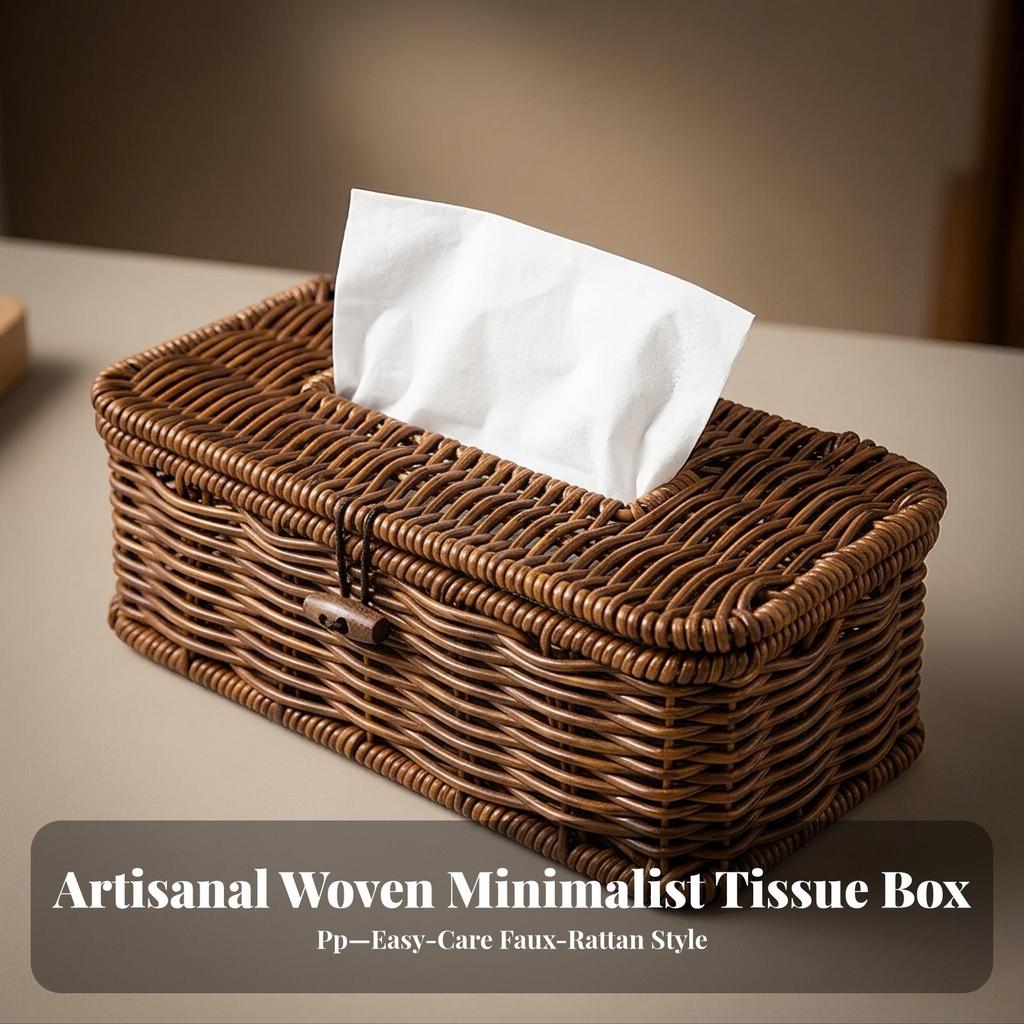 Rattan Tissue Box Holder Woven Cover with Lid Long-Lasting for Desk