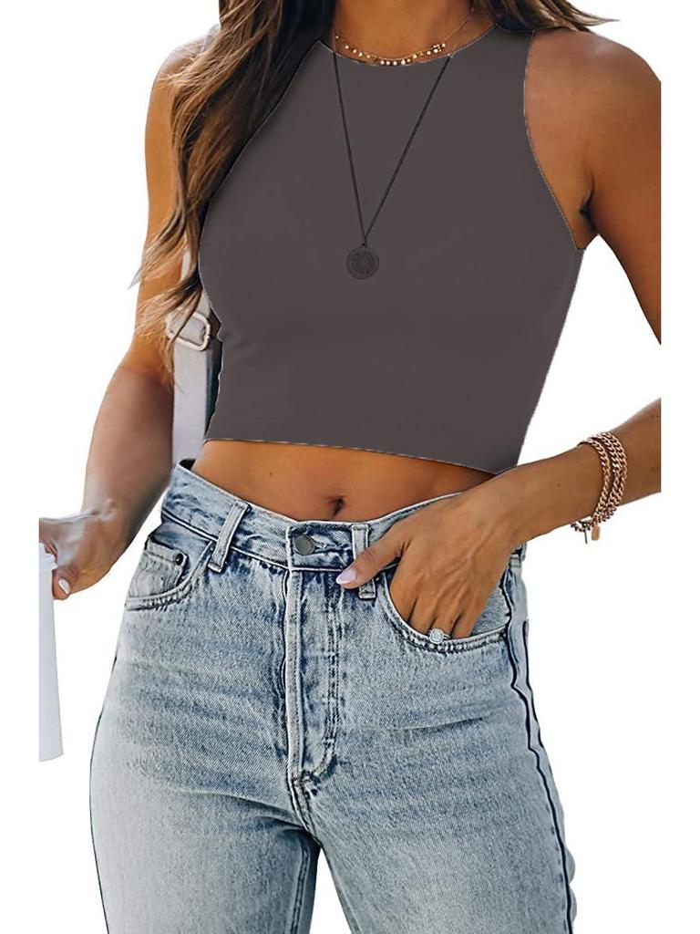 2023 Sleeveless Round Neck I-shaped Vest T-shirt In Solid Colors for Women