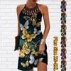 Летнее модное сексуальное платье без рукавов, мягкое повседневное 3D желтое платье с принтом бабочки, платье на бретельках без рукавов, летнее платье на подтяжках