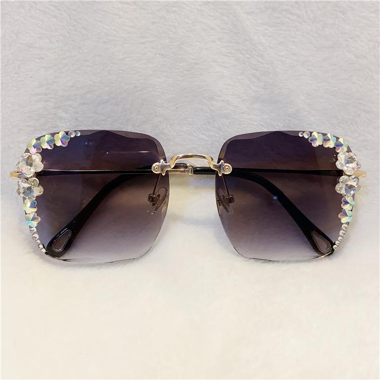 Интернет знаменитости Стразы Солнцезащитные очки Женщины S УФ Анти-алмазные Солнцезащитные очки Без оправы Модные Ins Маленький Аромат Стиль Очки